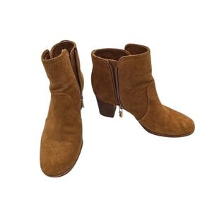 Tory Burch Alaina Suede Ankle Booties Womens 6M Brown Block Heel